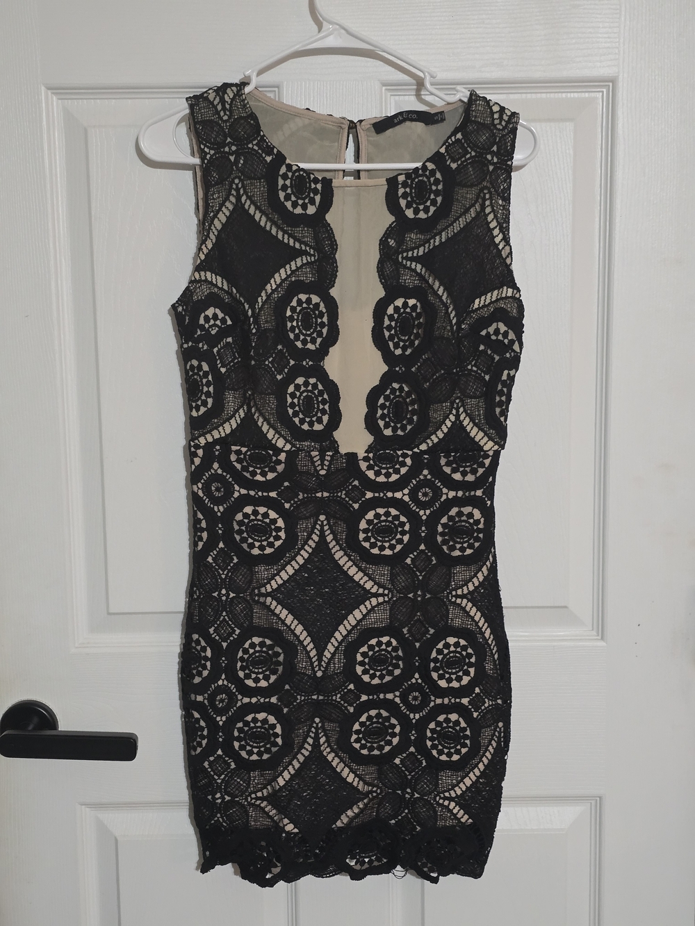 Ark & Co Black Lace Mini Dress with Nude Underlay